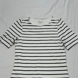 Tahari Monochrome Striped Short Sleeve Top